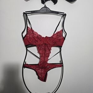 Elegant Red Lace Bodysuit Lingerie